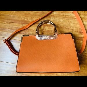 Orange Shoulder Bag Hand Bag Metal Handle
